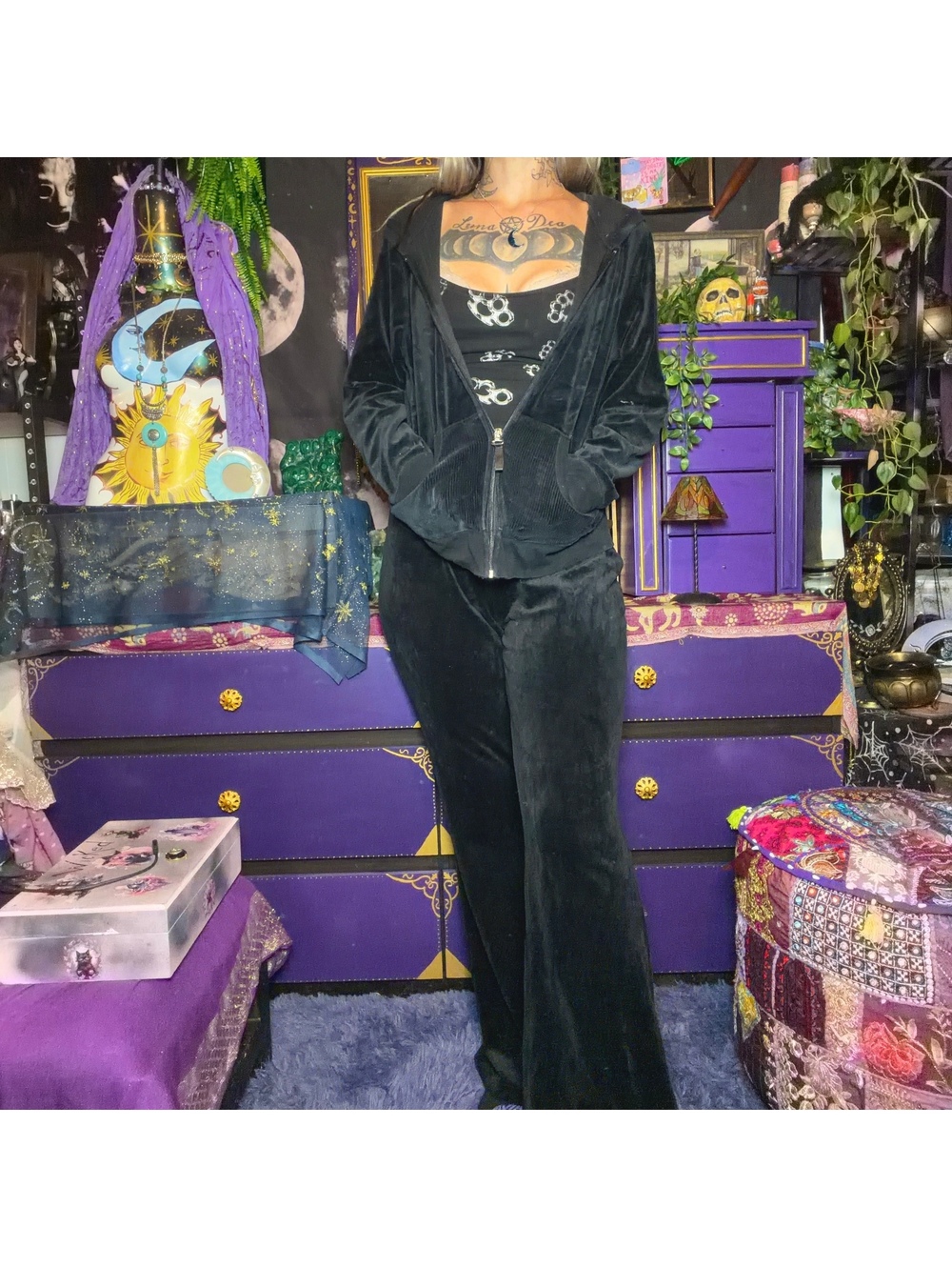 Black Velour Tracksuit Set Large / Petite XL Mismatch Set